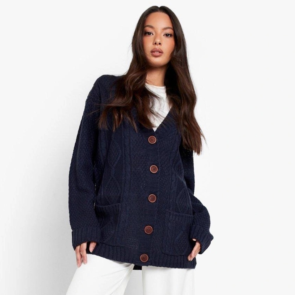Boohoo Navy Boyfriend Cardigan Sweater